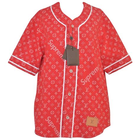 lv supreme denim baseball jersey|supreme x louis vuitton jersey red.